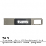 Sliver Metal Light-Up USB Flash Drive with Hook